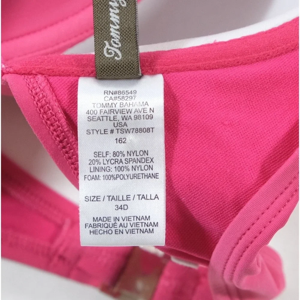 Tommy Bahama Bikini Top Womens 34D Pink‎ Bandeau Ruched Underwire Solid